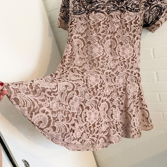 Free People Mini Dress Beautiful Dreamer Cotton Blend Lace Mauve pink Black M - Picture 12 of 13